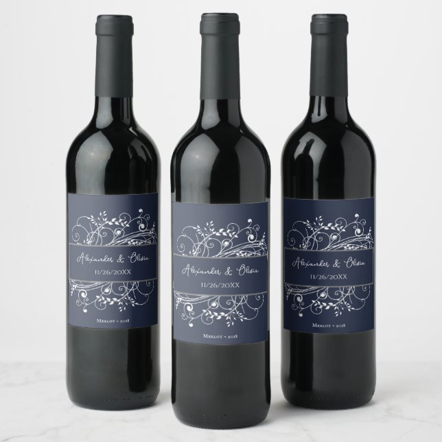 Etikett för marinblått Bröllop Vin (Flaskor)