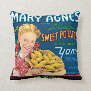 Etikett för Mary Agnes Louisiana sötpotatisvinta Kudde
