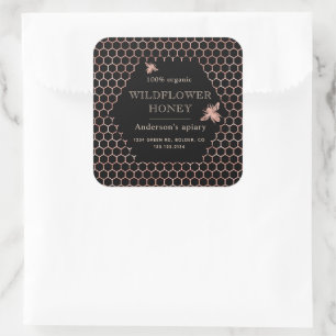 Etikett för Metallic Ro Guld Queen Bee Honung Burk
