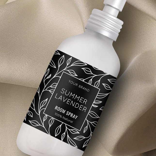 Etikett för minimalistisk svart Blommigt, rumsmöns Fraktsedel (Minimalist elegant black floral design air freshener bottle label template)