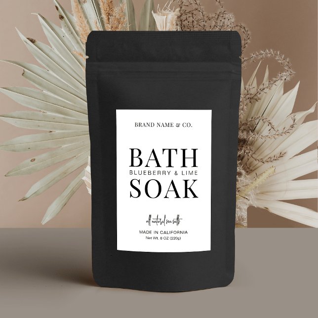 Etikett för minimalistisk svart vit vattenfri badp (Minimalist Bath Salts label design in black and white with simple fonts & layout)