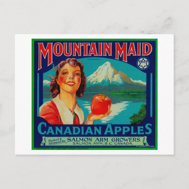 Etikett för Mountain Maid AppleKanada Vykort (Framsida)
