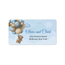 Etikett för nalle-blå bruna elfenbensballonger adressetikett