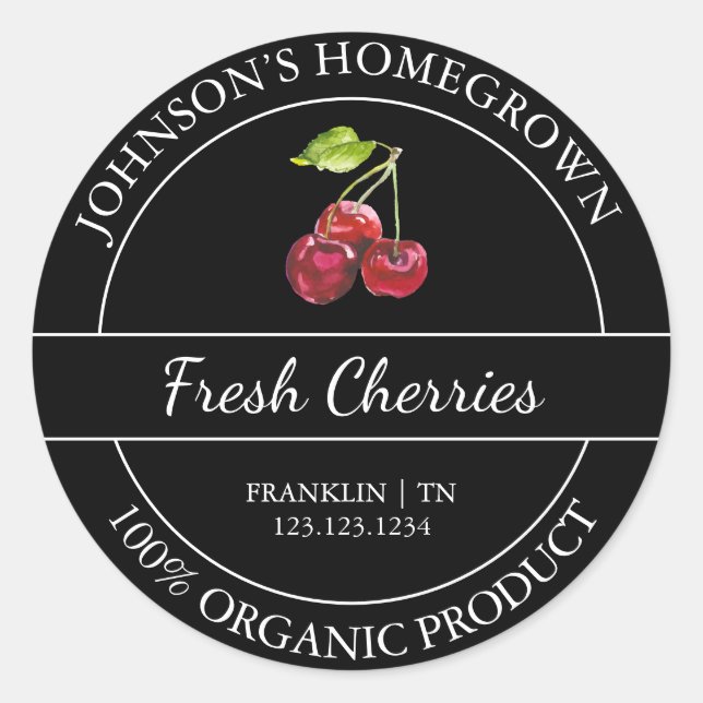 Etikett för organisk körsbär, hemodlad Garden Fres (Framsida)