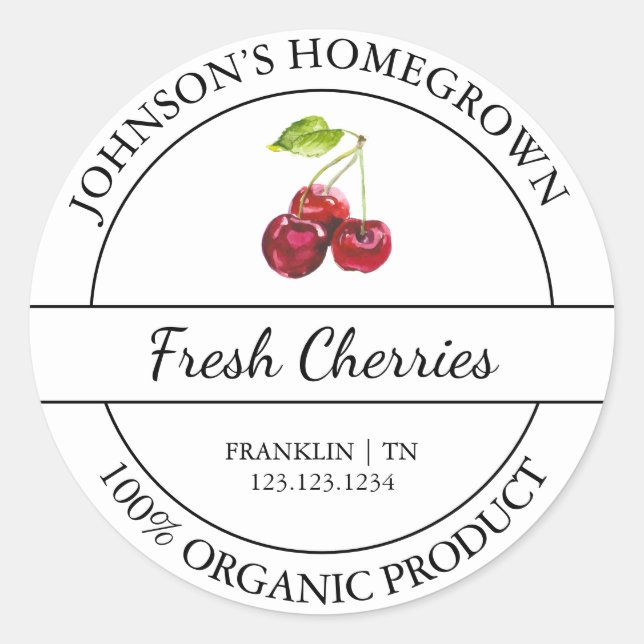 Etikett för organisk körsbär, hemodlad Garden Fres (Framsida)
