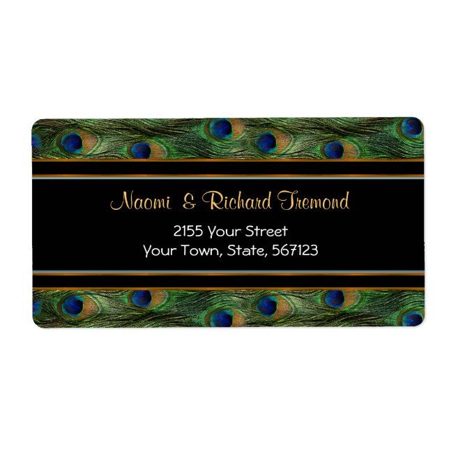 Etikett för peacock Feather och Black Address Fraktsedel (Framsidan)