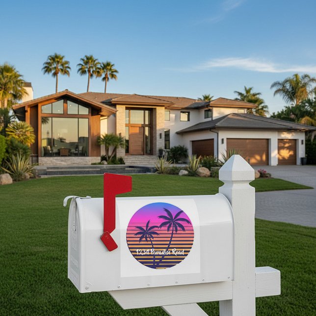 Etikett för Retro sunset-postlåda (Skapare uppladdad)