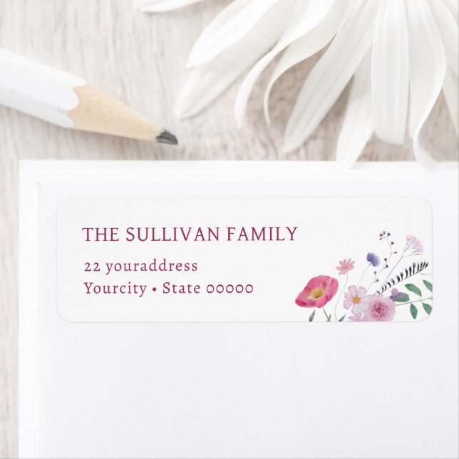 Etikett för returadress för Wildblommor Returadress Etikett (Insitu)
