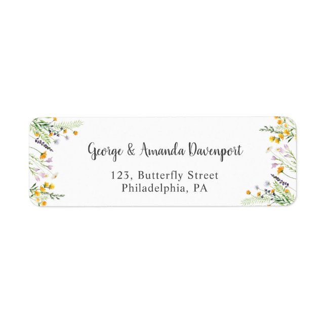 Etikett för returadress för Wildblommor Returadress Etikett (Framsidan)