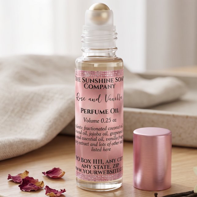 Etikett för rosa folie- och glitterparfymrullflask (Skapare uppladdad)