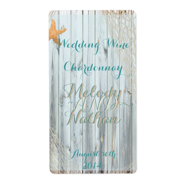 Etikett för Rustic Beach Starfish Bröllop Vin Fraktsedel (Framsidan)