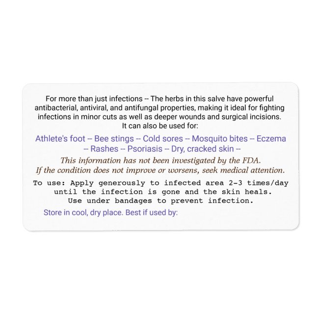 Etikett för salve burk. fraktsedel (Framsidan)