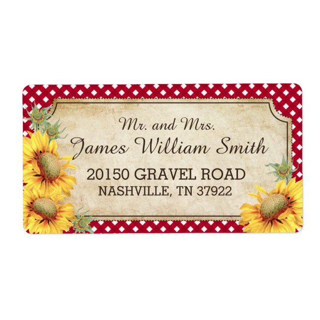 Etikett för solblommor Rustic Land Picnic Bröllop Fraktsedel (Framsidan)