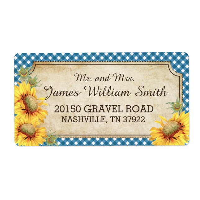 Etikett för solblommor Rustic Land Picnic Bröllop Fraktsedel (Framsidan)