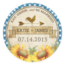 Etikett för solblommor Tupp Rustic Bröllop