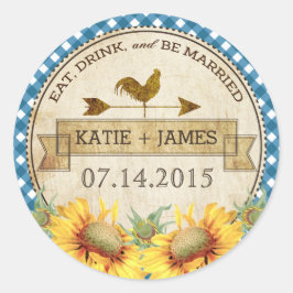 Etikett för solblommor Tupp Rustic Bröllop