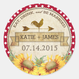 Etikett för solblommor Tupp Rustic Bröllop