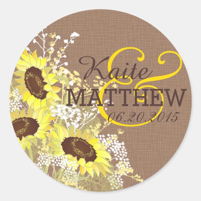 Etikett för solros och Burlap Bröllop (Framsida)