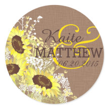 Etikett för solros och Burlap Bröllop