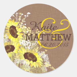 Etikett för solros och Burlap Bröllop