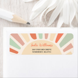Etikett för sunshine Retro Rainbow Födelsedagsfest Returadress Etikett
