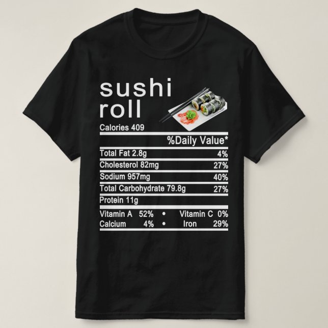 Etikett för sushi roll Nutrition Facts T Shirt (Design framsida)