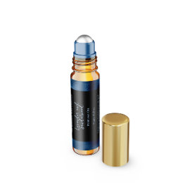 Etikett för svart och blå foil Parfym Roller Flask