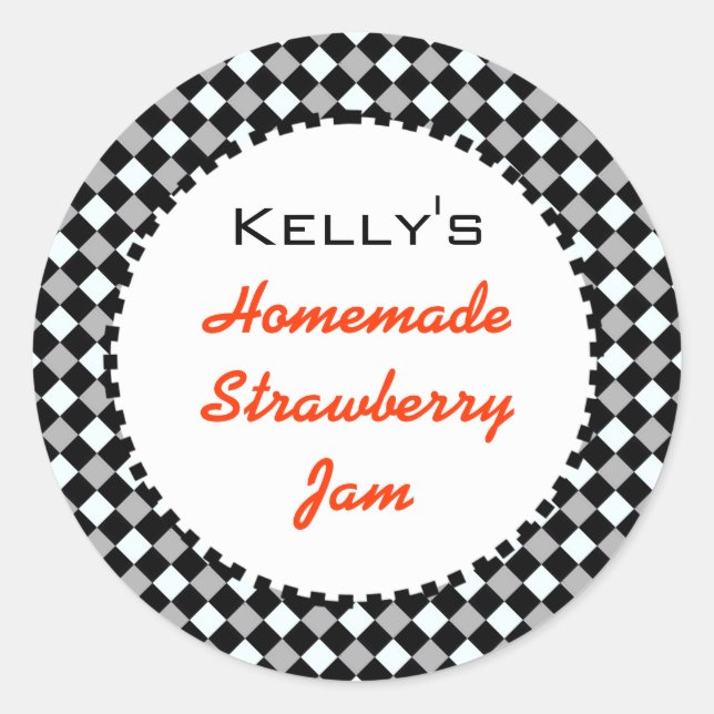 Etikett för svart och vit kontroll röd sylt (Framsida)