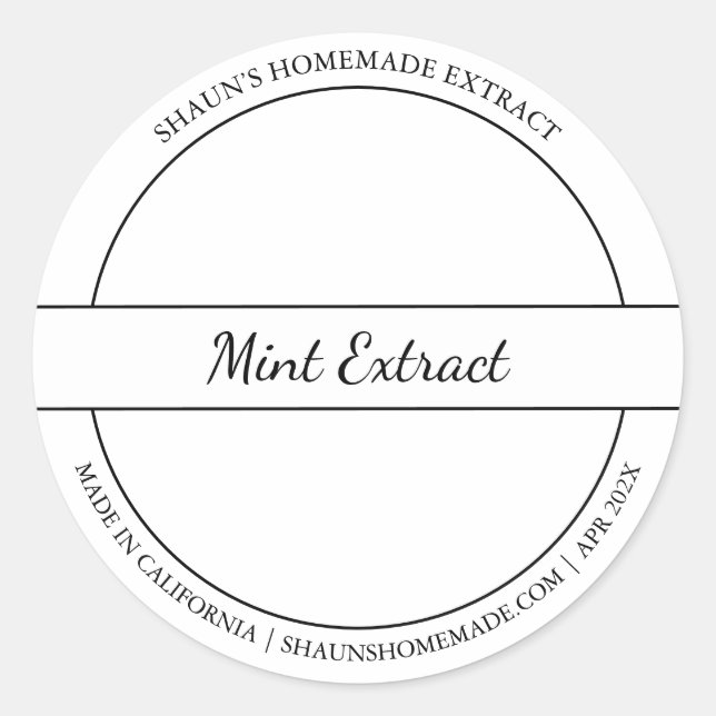 Etikett för svart och vitt skiss Mint Extract (Framsida)