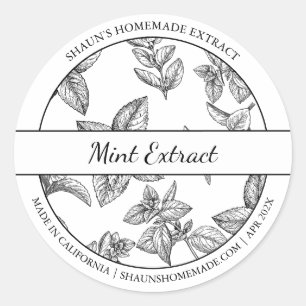 Etikett för svart och vitt skiss Mint Extract