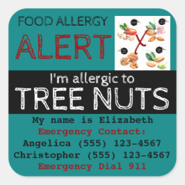 Etikett för Teal Träd Nöt Food Allergy Alert Stick