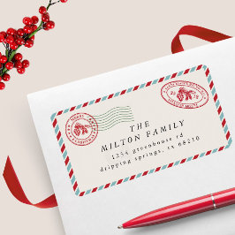 Etikett för toppen för luft e-post, söt helgdag adressetikett