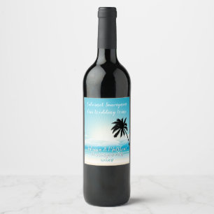 Etikett för Tropical Beach Teal Bröllop Vin