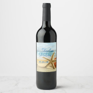 Etikett för Tropical Bröllop Beach Scene Vin Flask