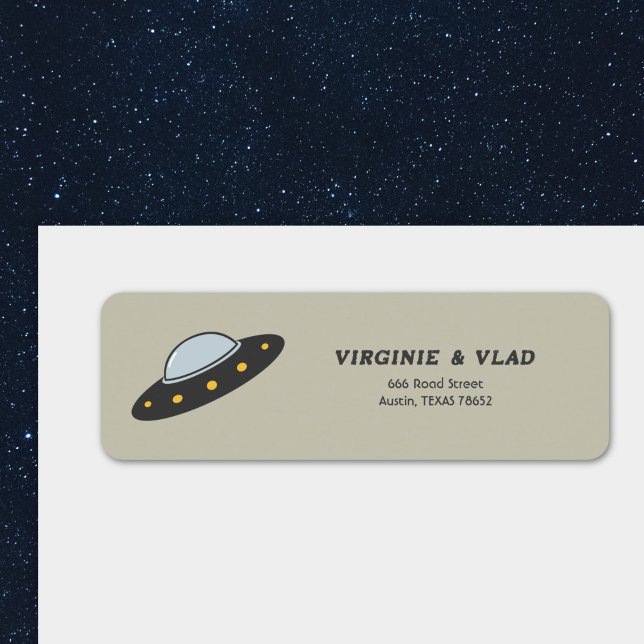 Etikett för UFO- och flygsåtersändaradress Returadress Etikett (UFO & flying saucer Return address label)