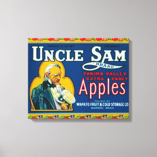 Etikett för Uncle Sam Apple (blått) - Wapato, WA Canvastryck