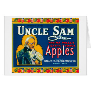 Etikett för Uncle Sam Apple (blått) - Wapato, WA Hälsningskort