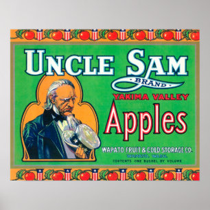 Etikett för Uncle Sam Apple (grönt) - Wapato, WA Poster
