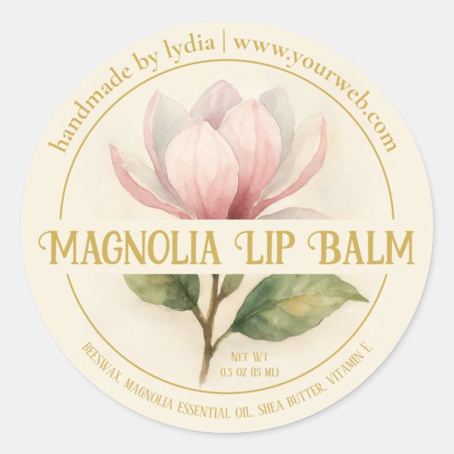 Etikett för vattenfärg Magnolia Lip Balm-etikett (Framsida)
