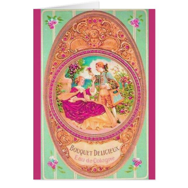 Etikett för Victorian colonial Fransk parfym Hälsningskort (Framsidan)
