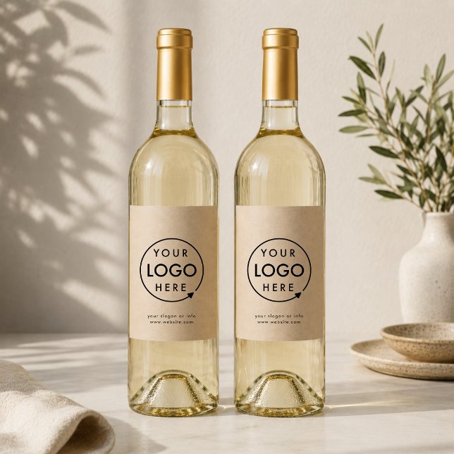 Etikett för vinflaska | Logotyp Kraft-dekaler för  (Custom business logo wine bottle label with rustic kraft styling for branded gift bottles.)