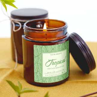 Etikett för Vintage för Tropical Löv  Grönt Candle