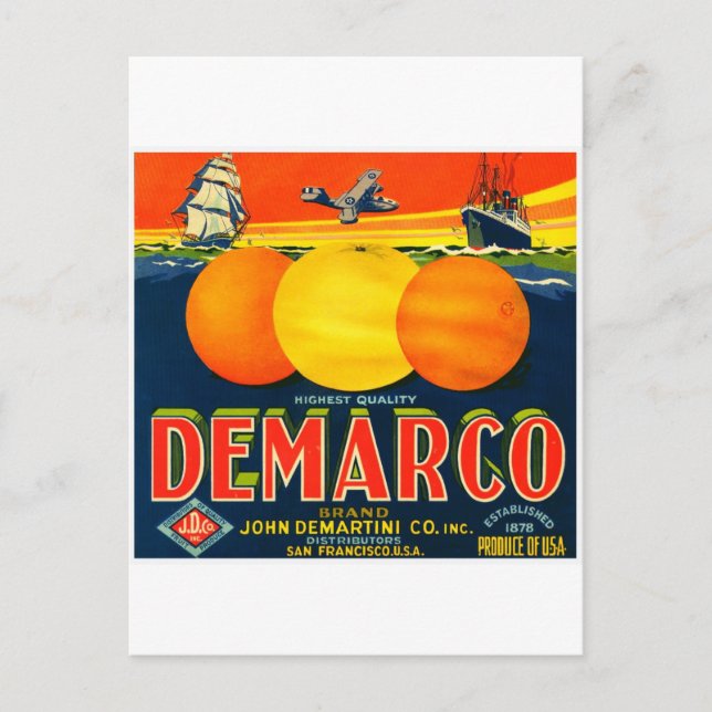 Etikett för vintagefruktlåda vykort (Framsida)