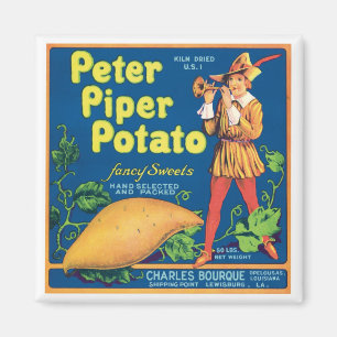 Etikett för vintagesötpotatislivsmedelsprodukt magnet