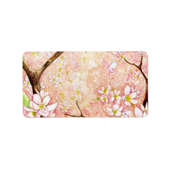 Etikett för visning av rosa Blommar Adressetikett (Framsidan)