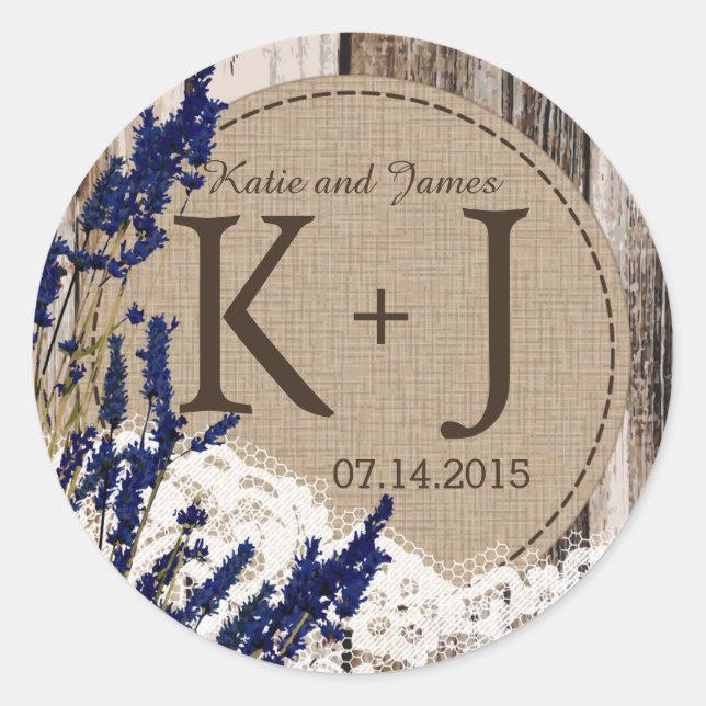 Etikett för Wood Lavender Snöre Rustic Monogram Br (Framsida)