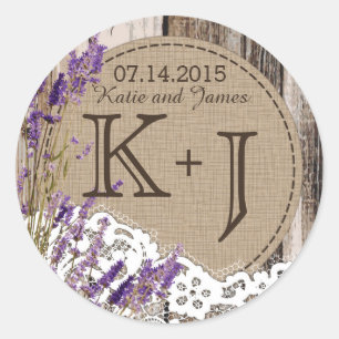 Etikett för Wood Lavender Snöre Rustic Monogram Br