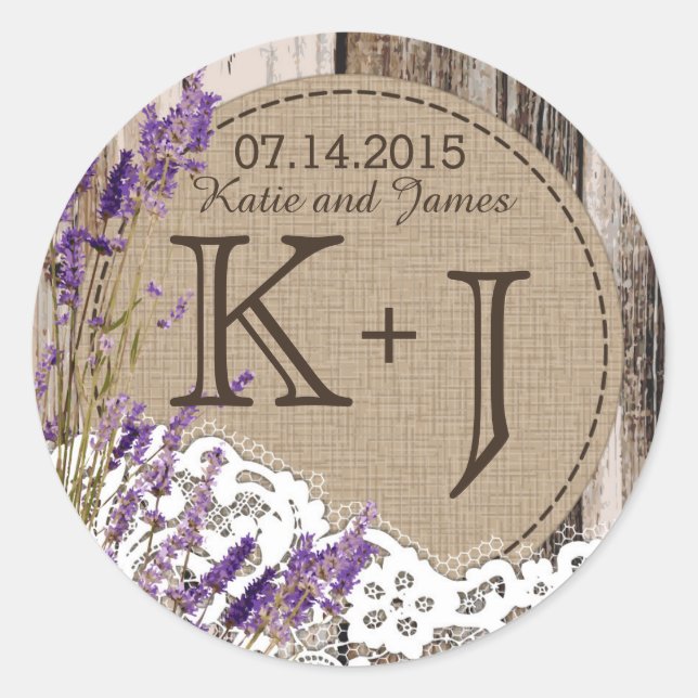 Etikett för Wood Lavender Snöre Rustic Monogram Br (Framsida)