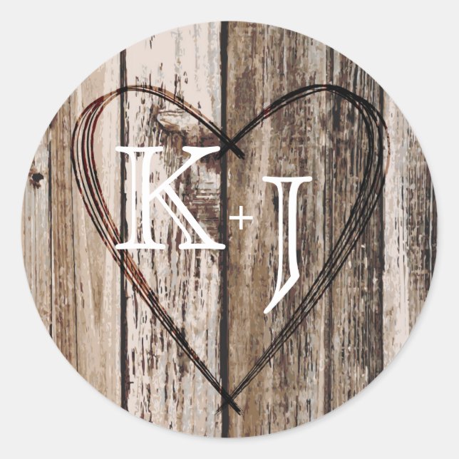 Etikett för ylle Heart Etching Rustic Monogram Brö (Framsida)