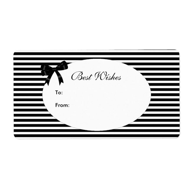 Etikett Gift Märkre Elegant Black White Rand Bow Fraktsedel (Framsidan)